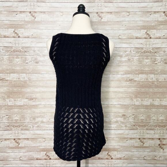 Trina Turk Pointelle Knit Tank Top Black Sweater Neutral Resort Work Size XS - Picture 3 of 10